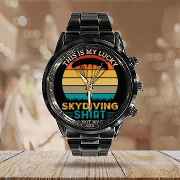 Discover Skydive, SKydiving, Skydiver Calendar Steel Band Watch