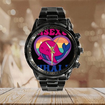 Discover Bisexu-Whale Kawaii Whale Bisexual Pride Flag Calendar Steel Band Watch