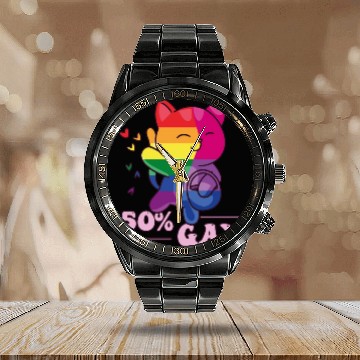 Discover 50% Gay Bi Bisexual Pride Kawaii Cat Kawaii Calendar Steel Band Watch