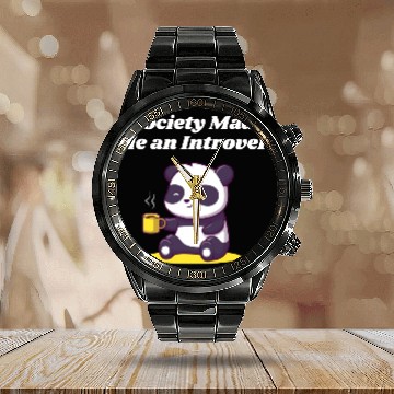 Discover Handcrafted by Society Introvert Sayings Antisocia Calendar Steel Band Watch