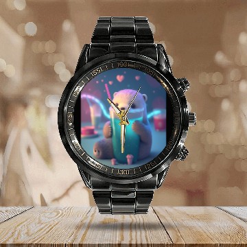 Discover Kawaii Otter Pet Otter Drinking Boba Tea Calendar Steel Band Watch