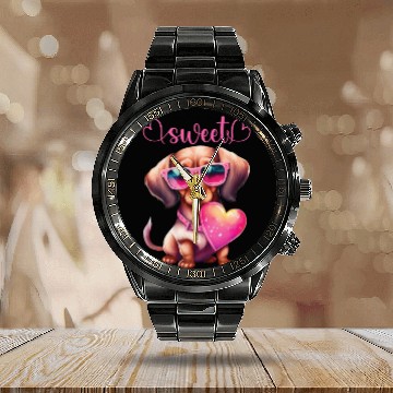 Discover Love Is Sweet Dachshund Design Calendar Steel Band Watch