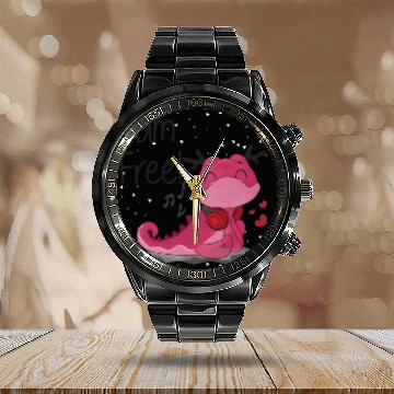 Discover Love Axolotl Pink Valentine Day Salamander Lover. Calendar Steel Band Watch