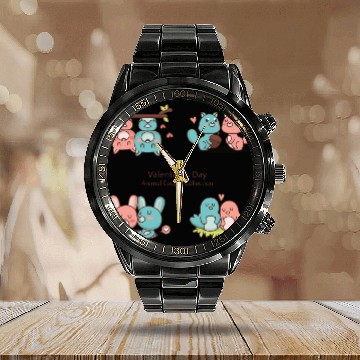 Discover Love Axolotl Pink Valentine Day Salamander Lover. Calendar Steel Band Watch