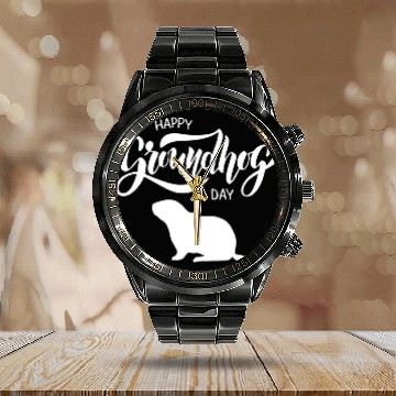 Discover Happy Groundhog Day Calendar Steel Band Watch Funny Groundhog