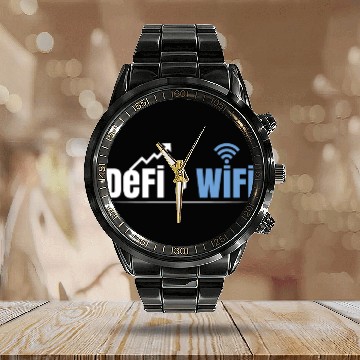 Discover DeFi Over WiFi Funny Crypto Bitcoin Calendar Steel Band Watch