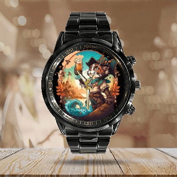 Discover Get Ready to Sail the High Seas with Pirate Cat Calendar Steel Band Watch