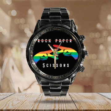 Discover Rock Paper Scissors | Funny Lesbian Pride LGBT Calendar Steel Band Watch