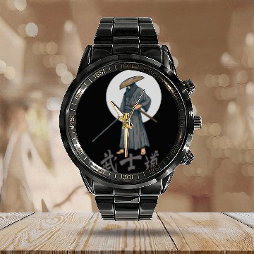 Discover Japanese samurai warrior grey mask Calendar Steel Band Watch