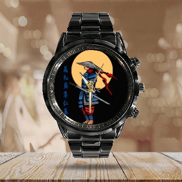 Discover Japanese samurai warrior cream moon mask Calendar Steel Band Watch