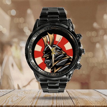Discover Bushido kabuki samurai japan graphic guntai mask Calendar Steel Band Watch