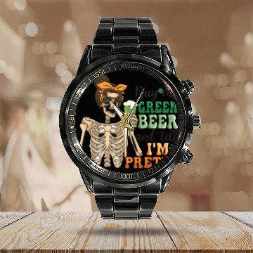 Discover by me green beer and tell i'am pretty Calendar Steel Band Watch