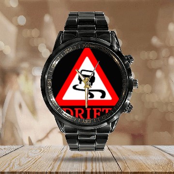 Discover Drift road sign car guy sign Calendar Steel Band Watch