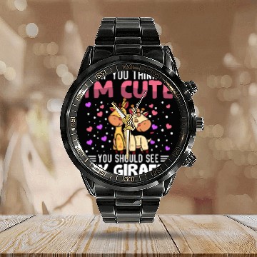 Discover Giraffe Heart Valentine's Day Animal For Womens Calendar Steel Band Watch