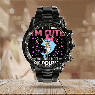 Discover Dolphin Heart Valentine's Day Animal For Womens Calendar Steel Band Watch