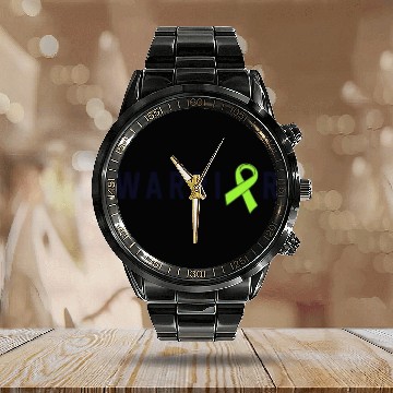 Discover Warrior Lime Green Awareness Ribbon Lyme Disease Calendar Steel Band Watch