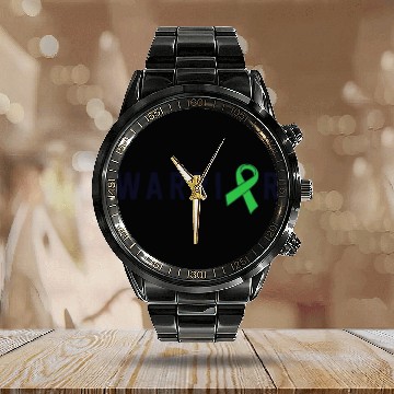 Discover Mental Health Warrior Green Ribbon Awareness Calendar Steel Band Watch
