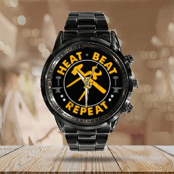 Discover Forging Heat Beat Repeat Iron Worker Blacksmiths Calendar Steel Band Watch