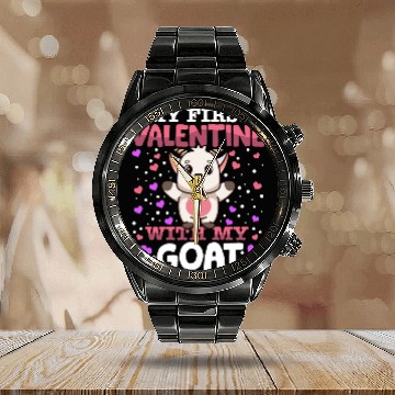 Discover My First Valentine With My Goat Animal Heart Calendar Steel Band Watch