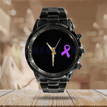 Discover Epilepsy Warrior Men Dad Father Purple Ribbon Calendar Steel Band Watch