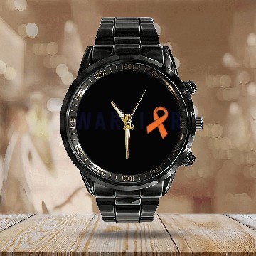 Discover Leukemia Warrior Lymphoma Cancer Orange Ribbon Calendar Steel Band Watch