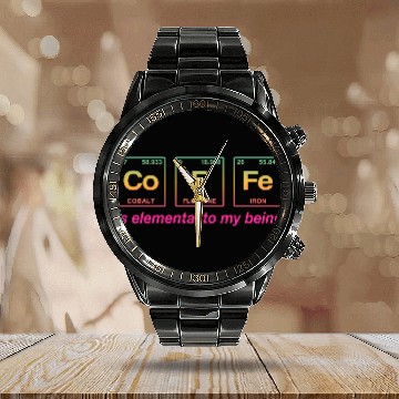 Discover COFFEE - with elements of the periodic table Calendar Steel Band Watch