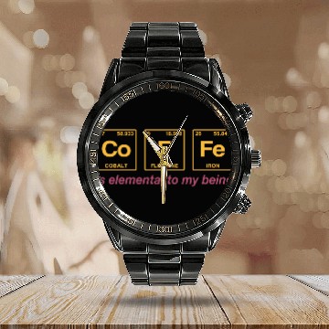 Discover COFFEE - with elements of the periodic table Calendar Steel Band Watch