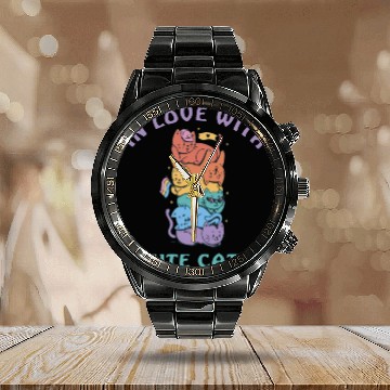 Discover In love with sweet cats LGBTQ Calendar Steel Band Watch