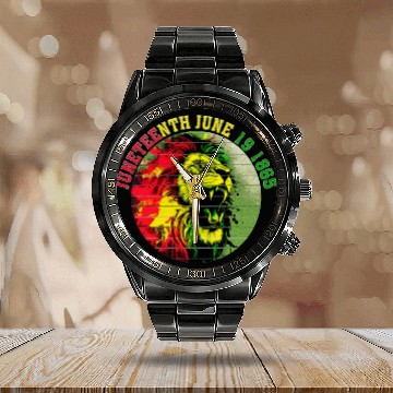 Discover Juneteenth lion Black Pride African American Calendar Steel Band Watch