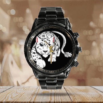 Discover Snow Leopard Calendar Steel Band Watch