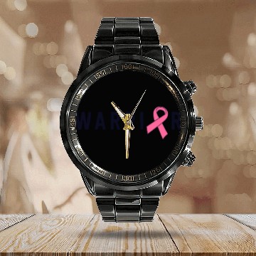 Discover Breast Cancer Warrior Survivor Fighter Pink Calendar Steel Band Watch