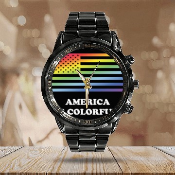 Discover America Is Colorful! (Stars And Stripes) Calendar Steel Band Watch