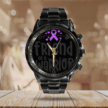 Discover Friend Of A Warrior Purple Awareness Ribbon Calendar Steel Band Watch