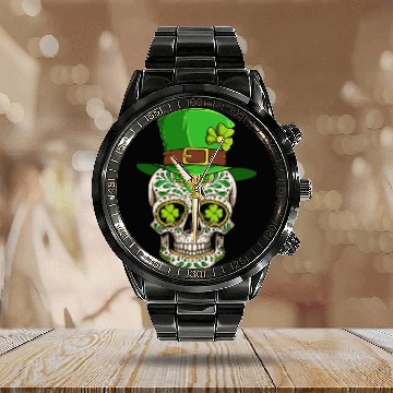 Discover St Patricks Day Irish Sugar Skull Day Of Dead Calendar Steel Band Watch
