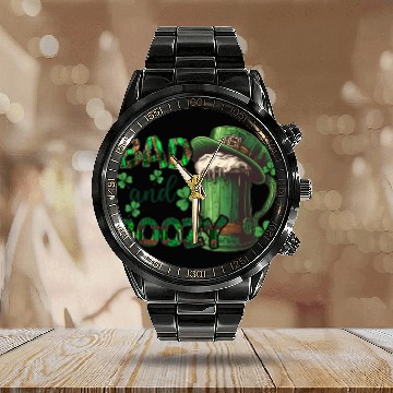 Discover Mens St Patricks Day Irland Irish Green Shamrock Calendar Steel Band Watch