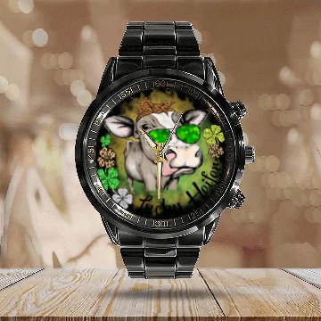 Discover St Patricks Day Irish Lucky Heifer Cattle Farmer Calendar Steel Band Watch