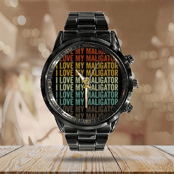 Discover I Love My Maligator Belgian Malinois Dog Lover Calendar Steel Band Watch