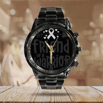 Discover Friend Of A Warrior Support Team Brain Cancer Calendar Steel Band Watch