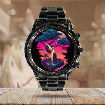 Discover Synthwave Bonsai Tree Calendar Steel Band Watch