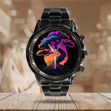Discover Synthwave Bonsai Tree Calendar Steel Band Watch