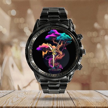 Discover Synthwave Bonsai Tree Calendar Steel Band Watch