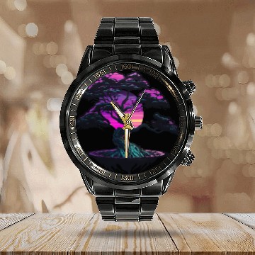 Discover Synthwave Bonsai Tree Calendar Steel Band Watch