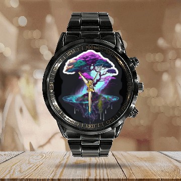 Discover Synthwave Bonsai Tree Calendar Steel Band Watch