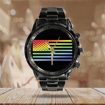 Discover Stars And Stripes / Rainbow Flag (USA / Poster) Calendar Steel Band Watch
