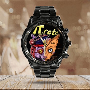 Discover Pi Pirate Cat Math Holiday Mathematics Pi Day Calendar Steel Band Watch