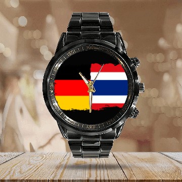 Discover Thailand Flag Germany Flag Half Thai Half German Calendar Steel Band Watch