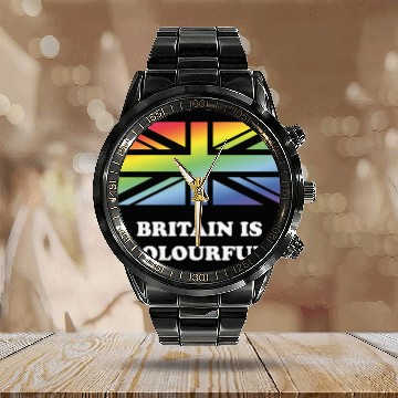 Discover Britain Is Colourful! (Union Jack, United Kingdom) Calendar Steel Band Watch