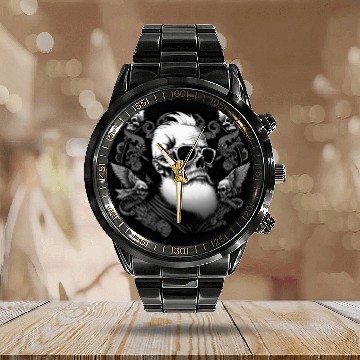 Discover skull with a beard Calendar Steel Band Watch