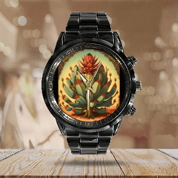 Discover Agave Plant Collectors Agave Mexican Folk Painting Calendar Steel Band Watch