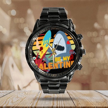 Discover Shark be my Valentine Blood Surf Design Calendar Steel Band Watch